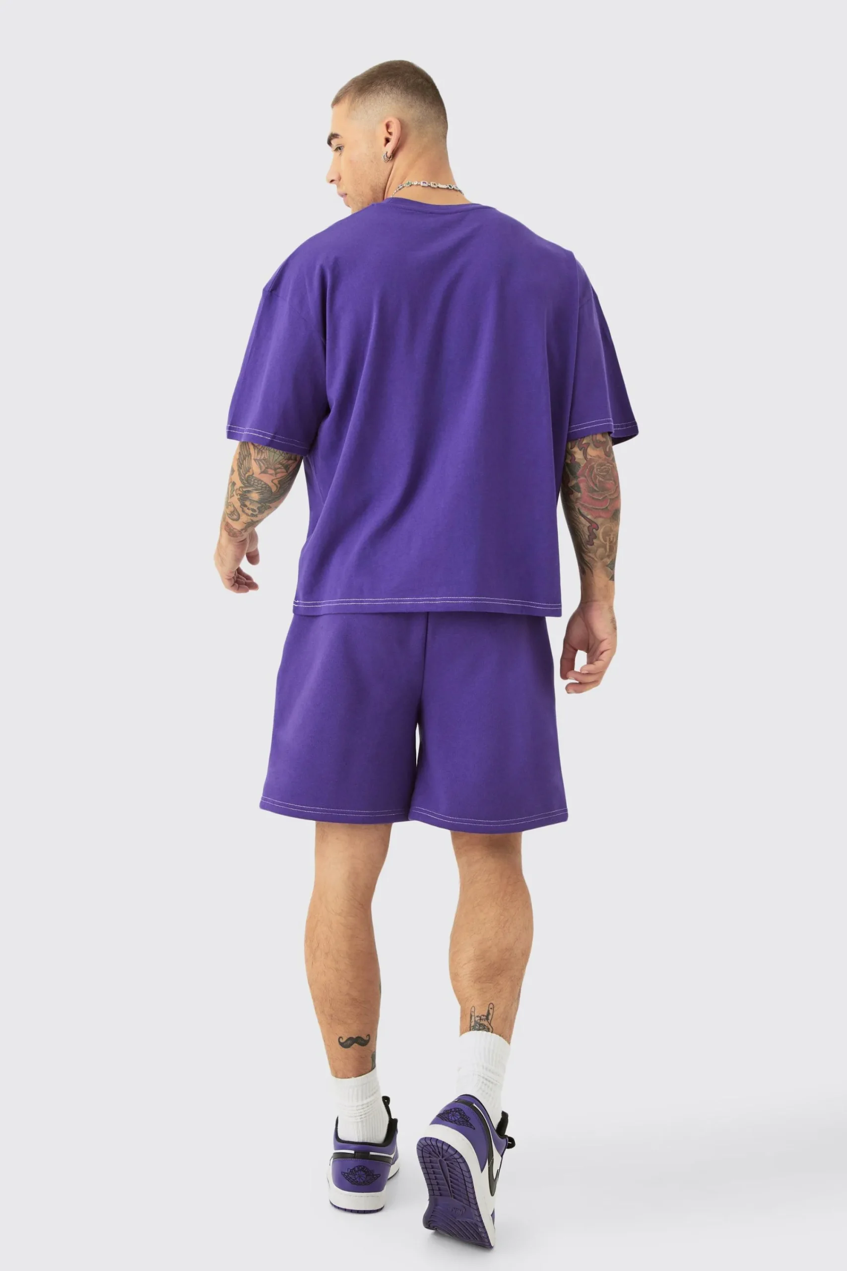 boohooMAN Oversized Boxy Contrast Stitch Puff Print T-shirt & Short Set | UK| Sets & Co-Ords|Tracksuits