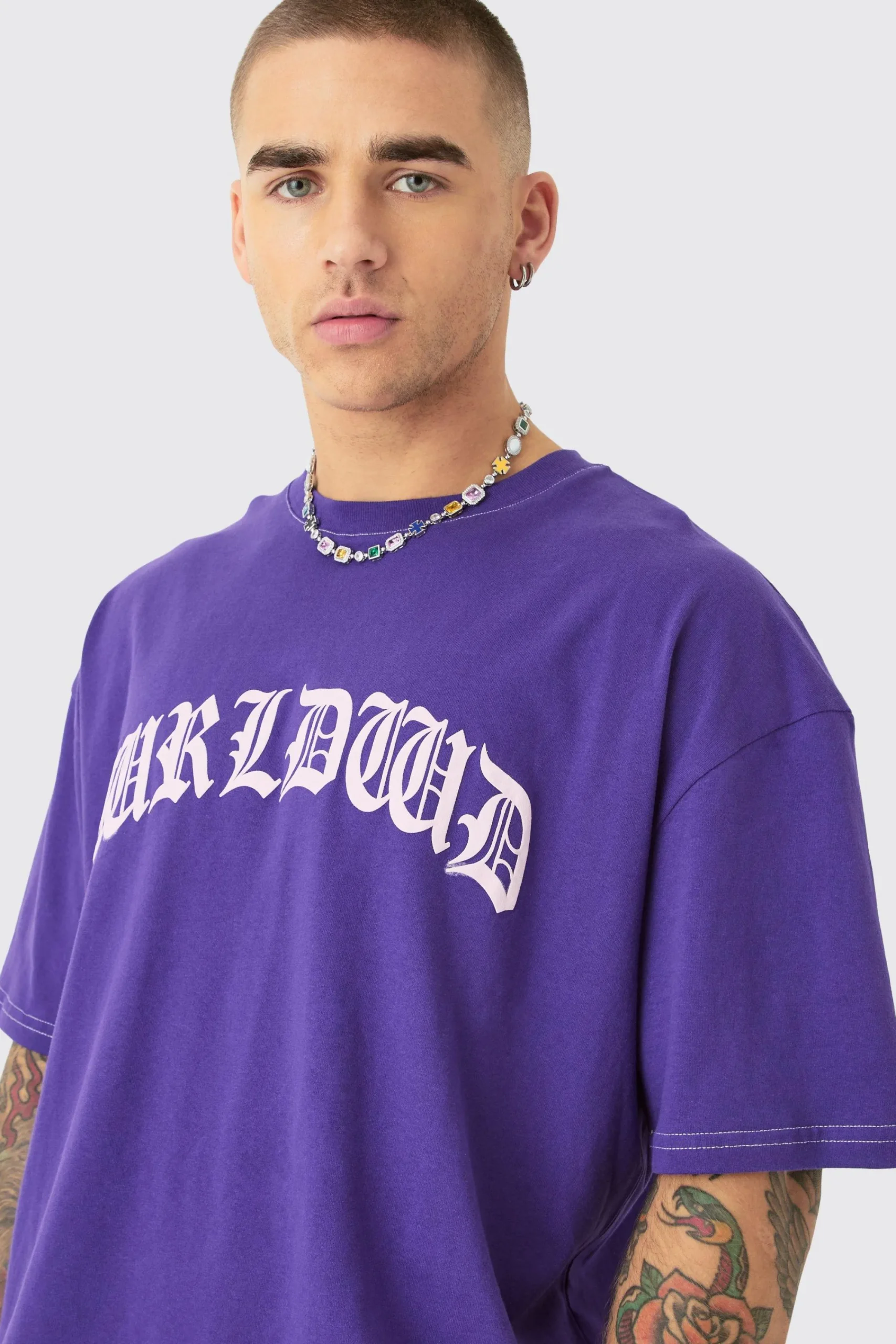 boohooMAN Oversized Boxy Contrast Stitch Puff Print T-shirt & Short Set | UK| Sets & Co-Ords|Tracksuits