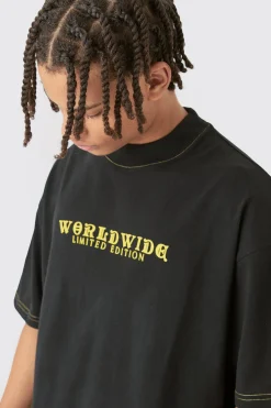 Oversized Boxy Contrast Stitch Printed Extended Neck T-shirt | UK^boohooMAN