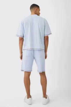 boohooMAN Oversized Boxy Contrast Stitch T-shirt & Shorts Set | UK| Sets & Co-Ords|Tracksuits