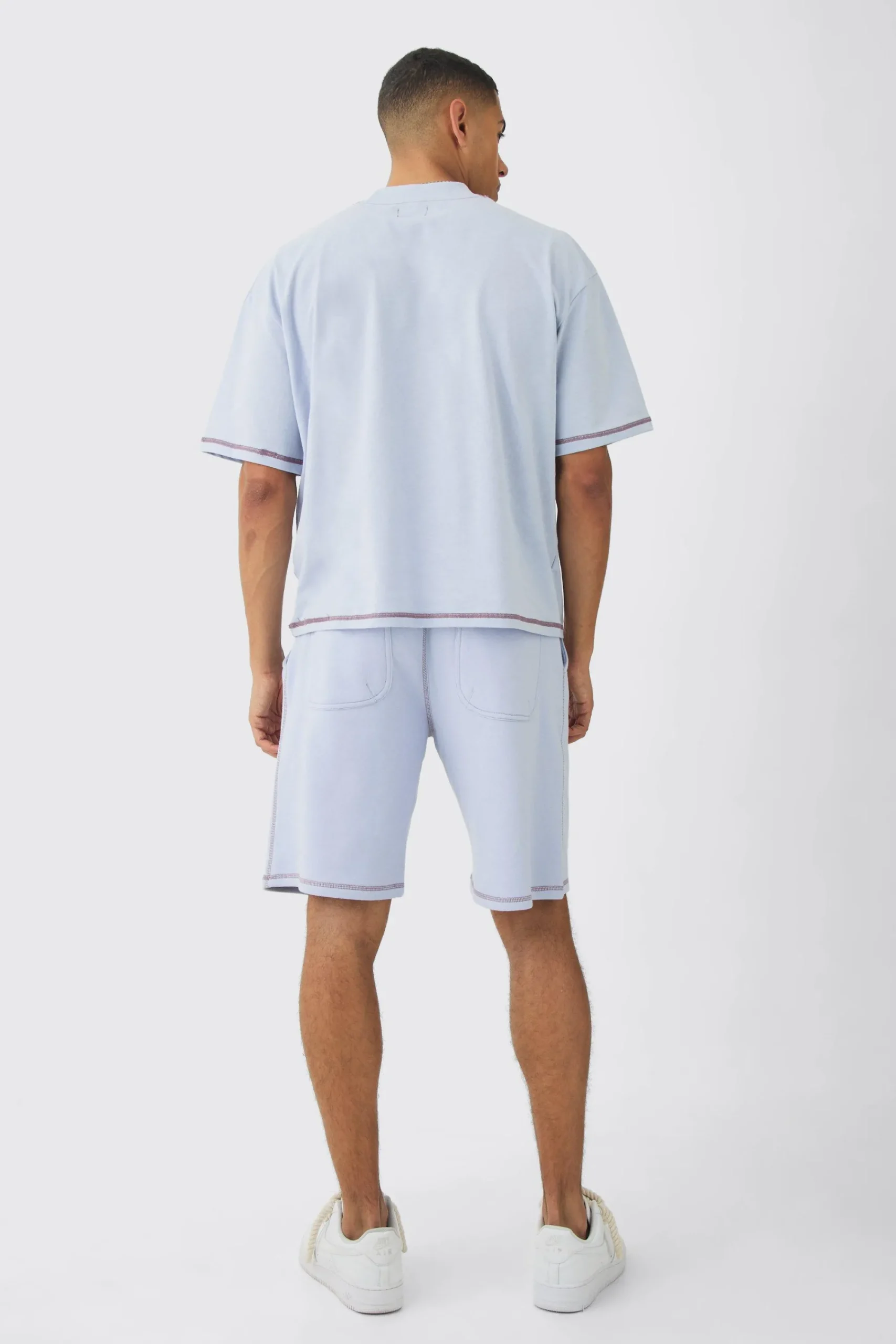 boohooMAN Oversized Boxy Contrast Stitch T-shirt & Shorts Set | UK| Sets & Co-Ords|Tracksuits