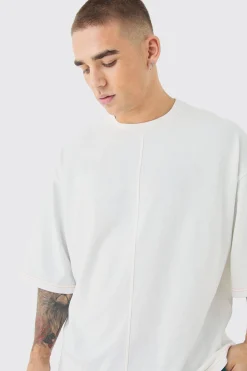 Oversized Boxy Contrast Stitch Half Sleeve T-shirt | UK^boohooMAN Online