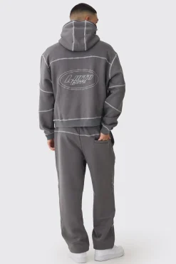 boohooMAN Oversized Boxy Contrast Stitch Embroidered Hoodie | UK| Hoodies & Sweatshirts