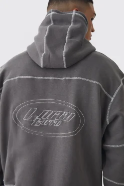 boohooMAN Oversized Boxy Contrast Stitch Embroidered Hoodie | UK| Hoodies & Sweatshirts