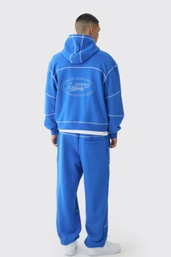 boohooMAN Oversized Boxy Contrast Stitch Embroidered Hooded Tracksuit | UK| Tracksuits