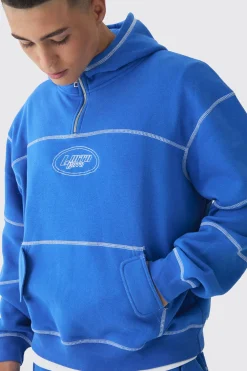 boohooMAN Oversized Boxy Contrast Stitch Embroidered Hooded Tracksuit | UK| Tracksuits