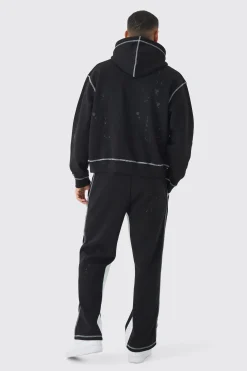 boohooMAN Oversized Boxy Contrast Stitch Paint Splatter Printed Tracksuit | UK| Tracksuits