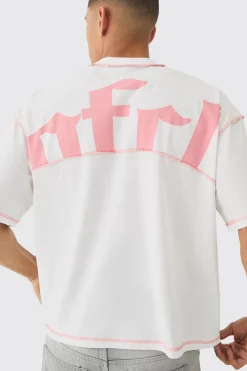 Oversized Boxy Contrast Stitch OFCL T-Shirt | UK^boohooMAN Outlet