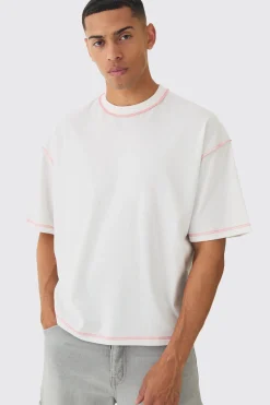Oversized Boxy Contrast Stitch OFCL T-Shirt | UK^boohooMAN Outlet