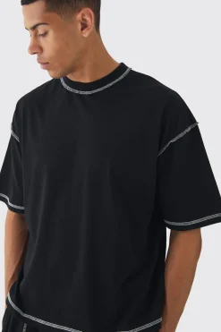 Oversized Boxy Contrast Stitch OFCL T-Shirt | UK^boohooMAN Hot