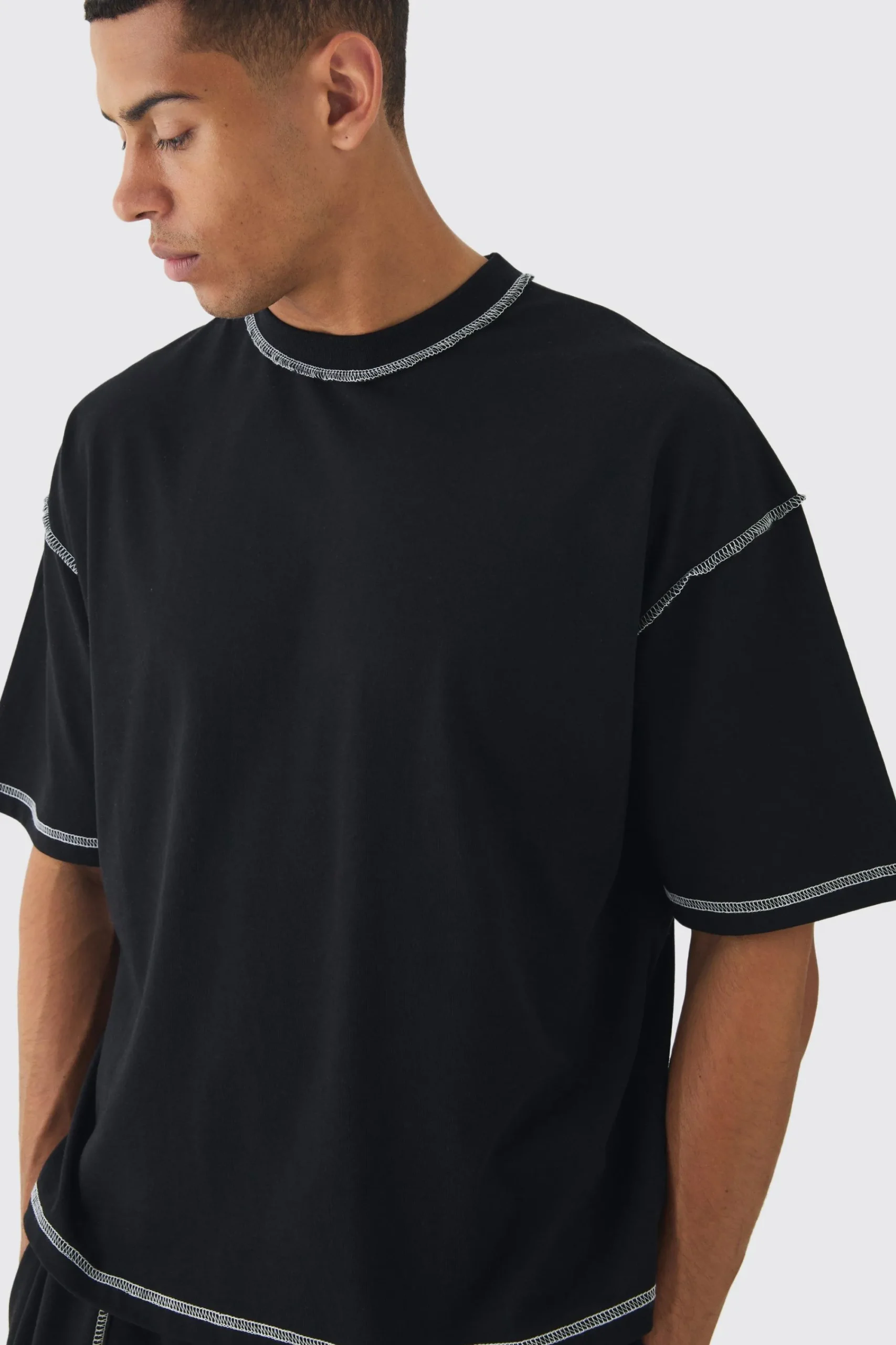 Oversized Boxy Contrast Stitch OFCL T-Shirt | UK^boohooMAN Hot