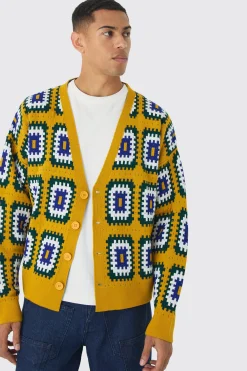 boohooMAN Oversized Boxy Crochet Cardigan | UK| Knitwear