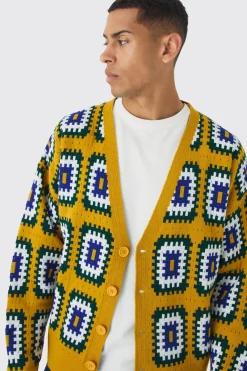 boohooMAN Oversized Boxy Crochet Cardigan | UK| Knitwear