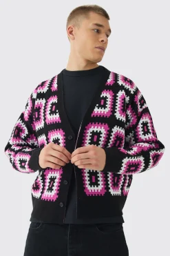 boohooMAN Oversized Boxy Crochet Cardigan | UK| Knitwear