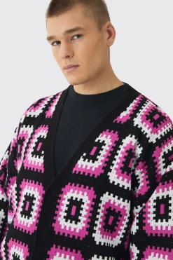 boohooMAN Oversized Boxy Crochet Cardigan | UK| Knitwear