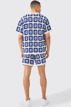 boohooMAN Oversized Boxy Crochet Knit Shirt In | UK| Shirts