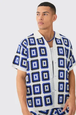 boohooMAN Oversized Boxy Crochet Knit Shirt In | UK| Shirts