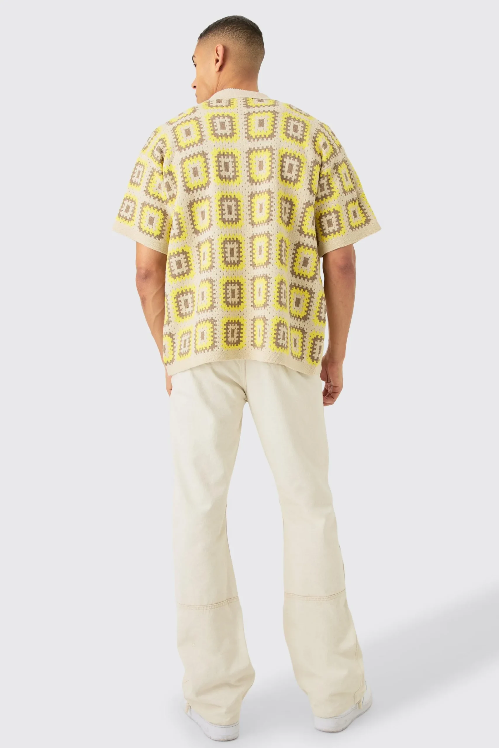 boohooMAN Oversized Boxy Crochet Knit Shirt In | UK| Shirts