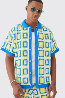 boohooMAN Oversized Boxy Crochet Knitted Shirt | UK| Shirts|Knitwear