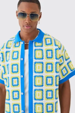 boohooMAN Oversized Boxy Crochet Knitted Shirt | UK| Shirts|Knitwear