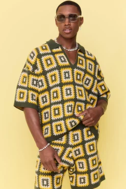 boohooMAN Oversized Boxy Crochet Knitted Polo | UK| Tracksuits