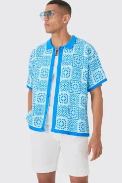 boohooMAN Oversized Boxy Crochet Knitted Shirt | UK| Shirts