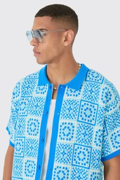 boohooMAN Oversized Boxy Crochet Knitted Shirt | UK| Shirts