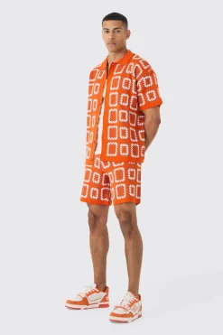 boohooMAN Oversized Boxy Crochet Knit Shirt And Short Set | UK| Sets & Co-Ords|Tracksuits