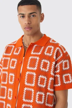 boohooMAN Oversized Boxy Crochet Knit Shirt And Short Set | UK| Sets & Co-Ords|Tracksuits