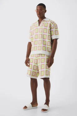 boohooMAN Oversized Boxy Crochet Knit Polo And Short Set | UK| Sets & Co-Ords|Tracksuits