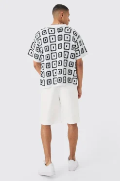 boohooMAN Oversized Boxy Crochet Knit Revere Shirt | UK| Shirts|Knitwear
