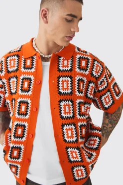 boohooMAN Oversized Boxy Crochet Knit Shirt | UK| Shirts
