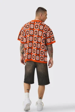 boohooMAN Oversized Boxy Crochet Knit Shirt | UK| Shirts