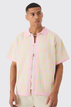 boohooMAN Oversized Boxy Crochet Knit Shirt | UK| Shirts