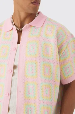boohooMAN Oversized Boxy Crochet Knit Shirt | UK| Shirts