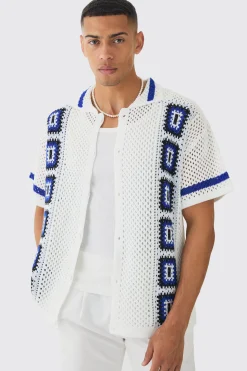 boohooMAN Oversized Boxy Crochet Placement Knit Shirt | UK| Shirts