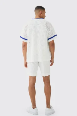 boohooMAN Oversized Boxy Crochet Placement Knit Shirt | UK| Shirts