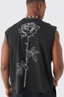 Oversized Boxy Cropped Line Rose Print Tank | UK^boohooMAN Online