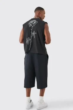 Oversized Boxy Cropped Line Rose Print Tank | UK^boohooMAN Online