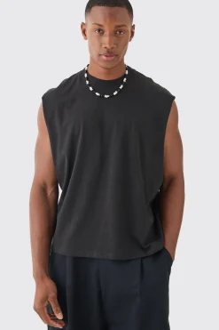 Oversized Boxy Cropped Line Rose Print Tank | UK^boohooMAN Online