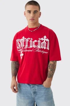 Oversized Boxy Cross Applique Distressed T-shirt | UK^boohooMAN New