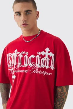 Oversized Boxy Cross Applique Distressed T-shirt | UK^boohooMAN New