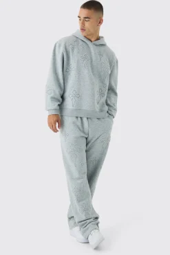 boohooMAN Oversized Boxy Cross Applique Hoodie And Relaxed Jogger Tracksuit | UK| Tracksuits|Hoodies & Sweatshirts