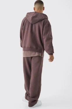 boohooMAN Oversized Boxy Cross Applique Zip Through Hoodie And Relaxed Jogger Tracksuit | UK| Tracksuits|Hoodies & Sweatshirts