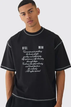 Oversized Boxy Cross Applique Contrast Stitch Heavyweight T-Shirt | UK^boohooMAN Online