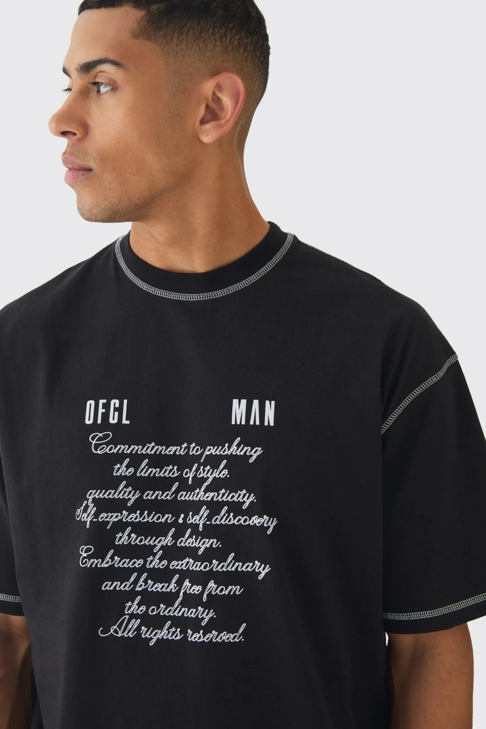 Oversized Boxy Cross Applique Contrast Stitch Heavyweight T-Shirt | UK^boohooMAN Online