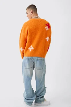 boohooMAN Oversized Boxy Cross Brushed Knitted Jumper | UK| Knitwear