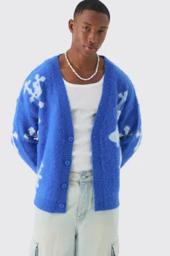 boohooMAN Oversized Boxy Cross Brushed Knitted Cardigan | UK| Knitwear