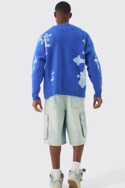 boohooMAN Oversized Boxy Cross Brushed Knitted Cardigan | UK| Knitwear