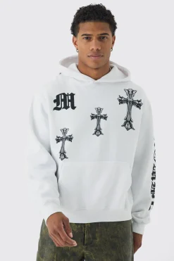 boohooMAN Oversized Boxy Cross Printed Hoodie | UK| Hoodies & Sweatshirts